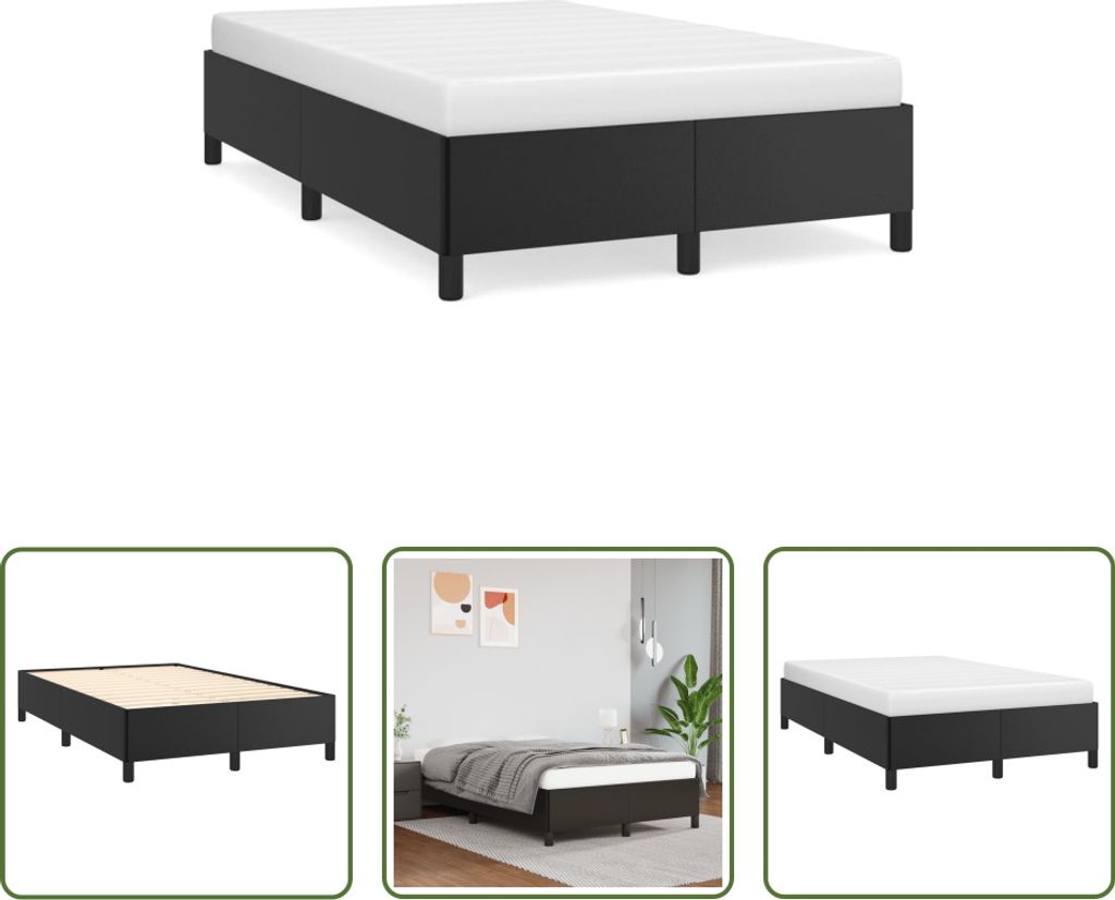 The Living Store Bettgestell Schwarz 120x190 cm Kunstleder Produktbild 