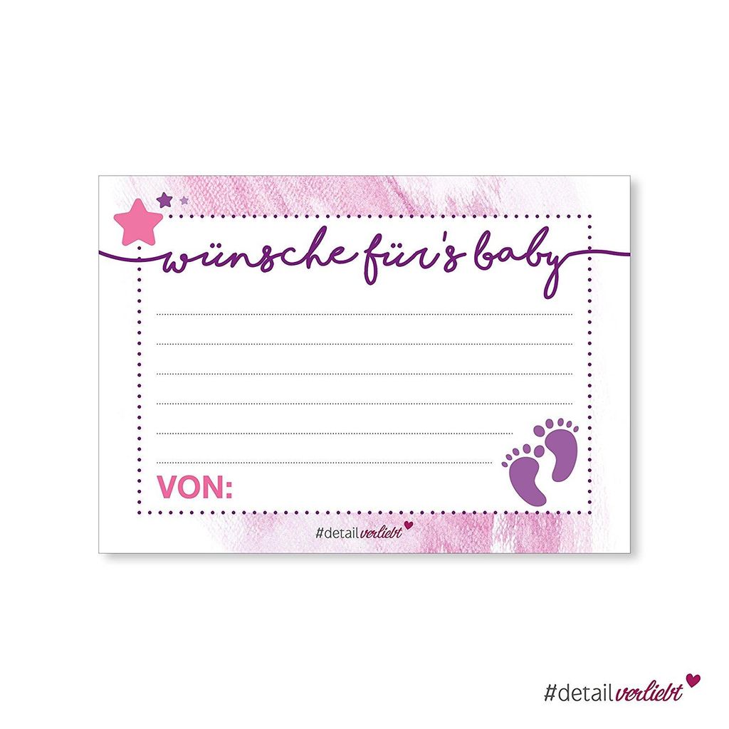 40 Baby Wunsch-Karten I dv_150 I DIN A7 I Set Baby-Party rosa lila Mädchen Girl Invitations Spiele