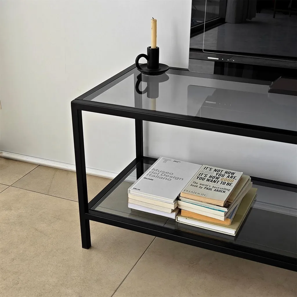 Banc TV en verre gris foncé Skye Decor Basic - Support Longueur 130cm - 4