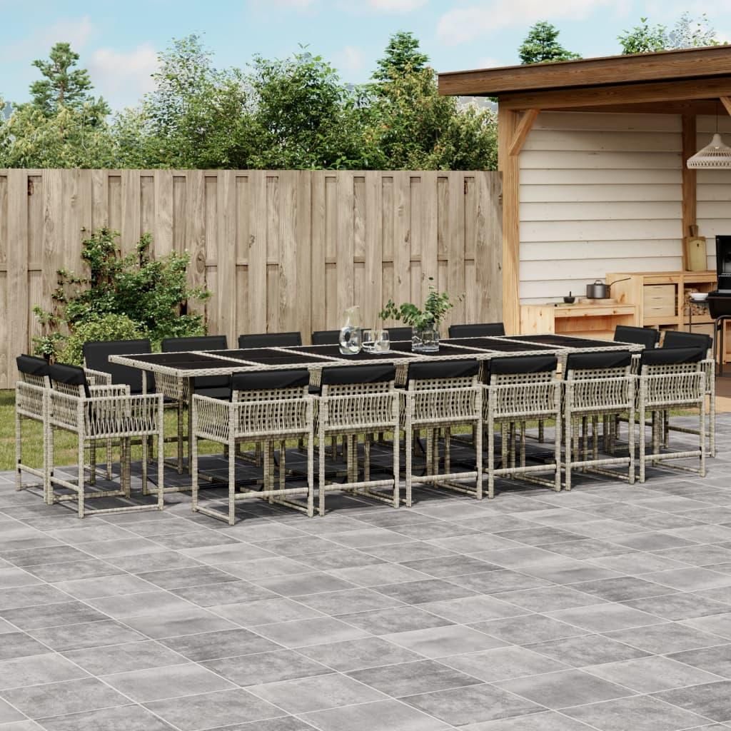 Maison Exclusive - 17-tlg. Garten-Essgruppe mit Kissen Hellgrau Poly Rattan