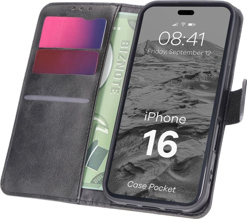 Bizon Case Pocket Apple iPhone 16 schwarz