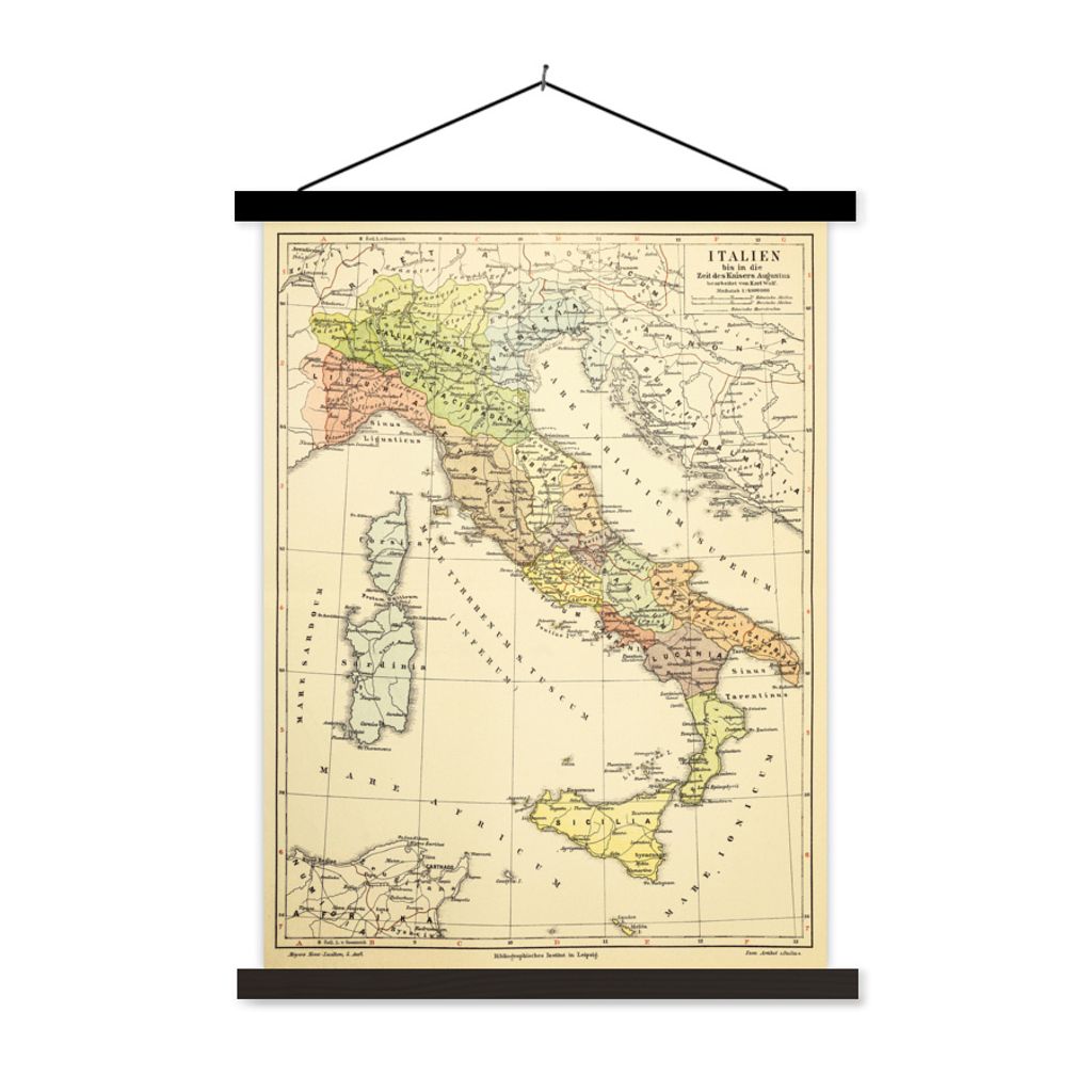 MuchoWow Textilposter Karte - Italien - Jahrgang 120x160 cm mit schwarzem Rahmen - Magnetischer