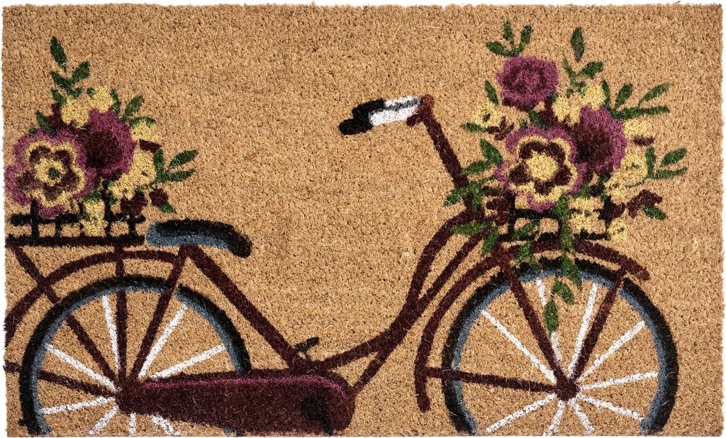 BELIANI Fußmatte Naturfarben Kokosfaser 50 x 80 cm Rechteckig Fahrradmotiv mit Anti-Rutsch-Rückseite Fußabtreter Türmatte Schmutzfangmatte