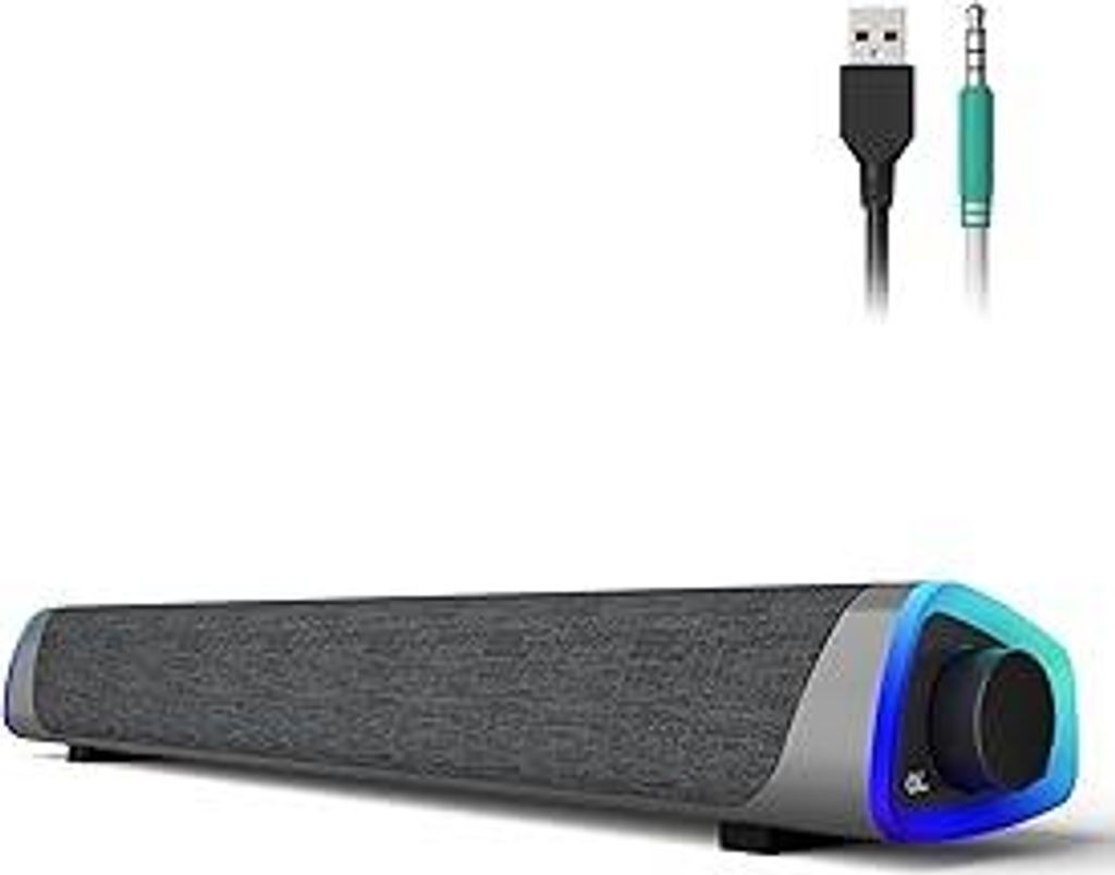 SOULION R30 Computer Lautsprecher, USB-betriebene Kleine PC Lautsprecher, Farbwechsel LED Licht mit Schaltertaste, Surround-Sound Tragbarer Compute...