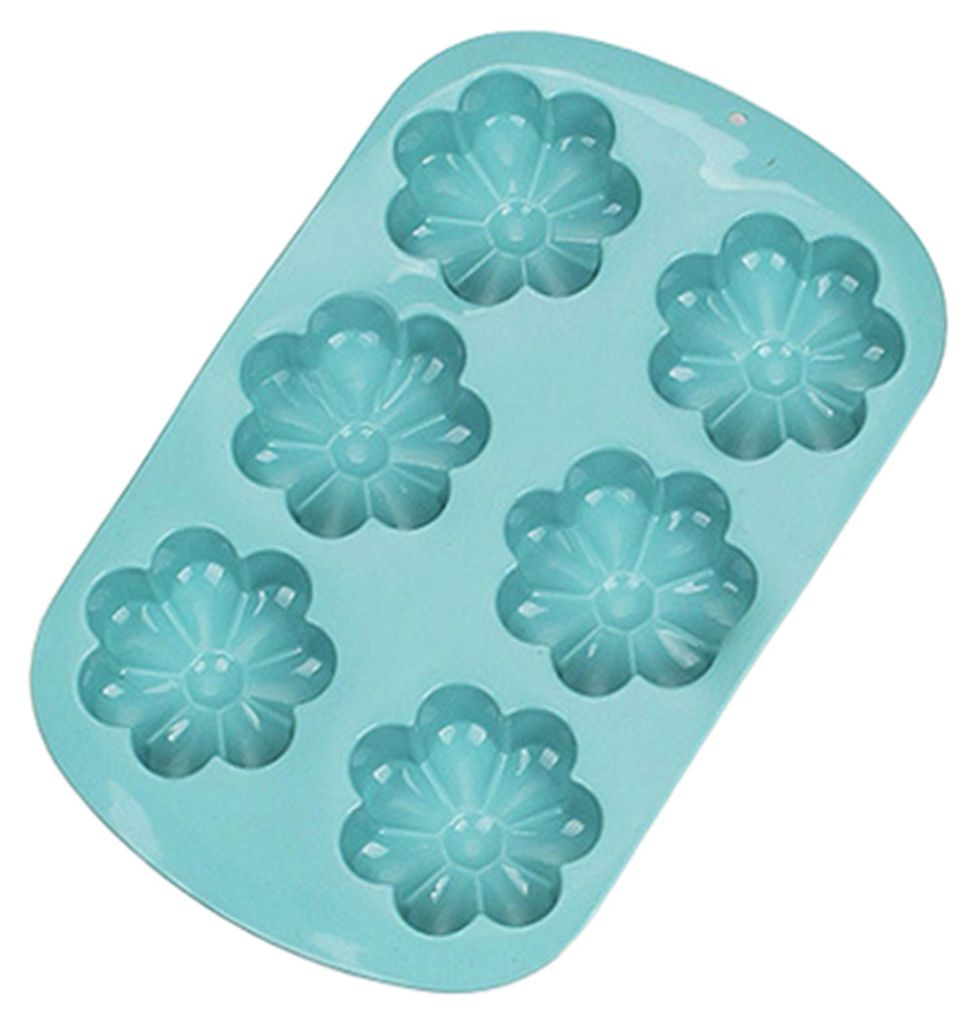 Silikonform mit 6 Mulden in Blumenform, antihaftbeschichtet, lebensmittelecht, leicht zu lösen, für DIY-Süßigkeiten, Pudding, Schokolade, Fonda...