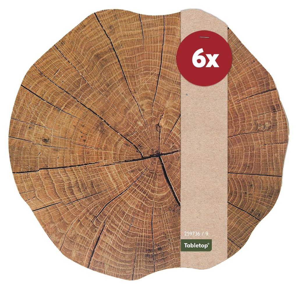 Abwaschbare Tischsets 6er Set Baumstamm Holz-Optik rund Produktbild 