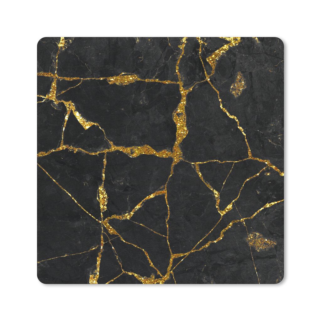 MuchoWow Mauspad Mousepad Marmor - Gold - Schwarz - Marmoroptik - Glitter 30x30 cm - Mousepads - Maus Mat - Pad - Mausunterlage - Gaming