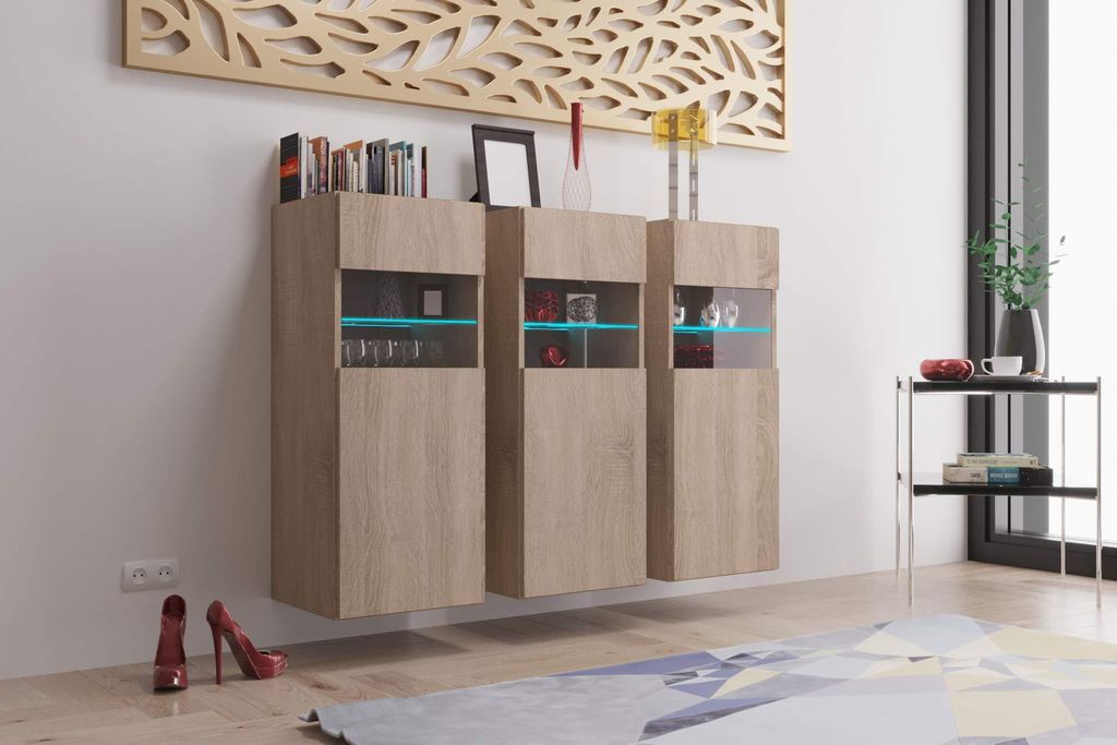 Furnitech K3 Modernes Wohnzimmer, Kommode, Schrank, Sideboard, Schlafzimmer, Esszimmer, Wohnzimmermöbel Matt (LED weiß, K3-M20-S2)