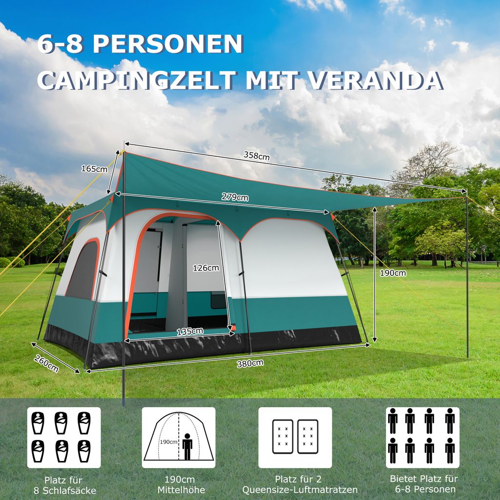 COSTWAY Campingzelt gro 6-8 Personen, Tunnelzelt mit