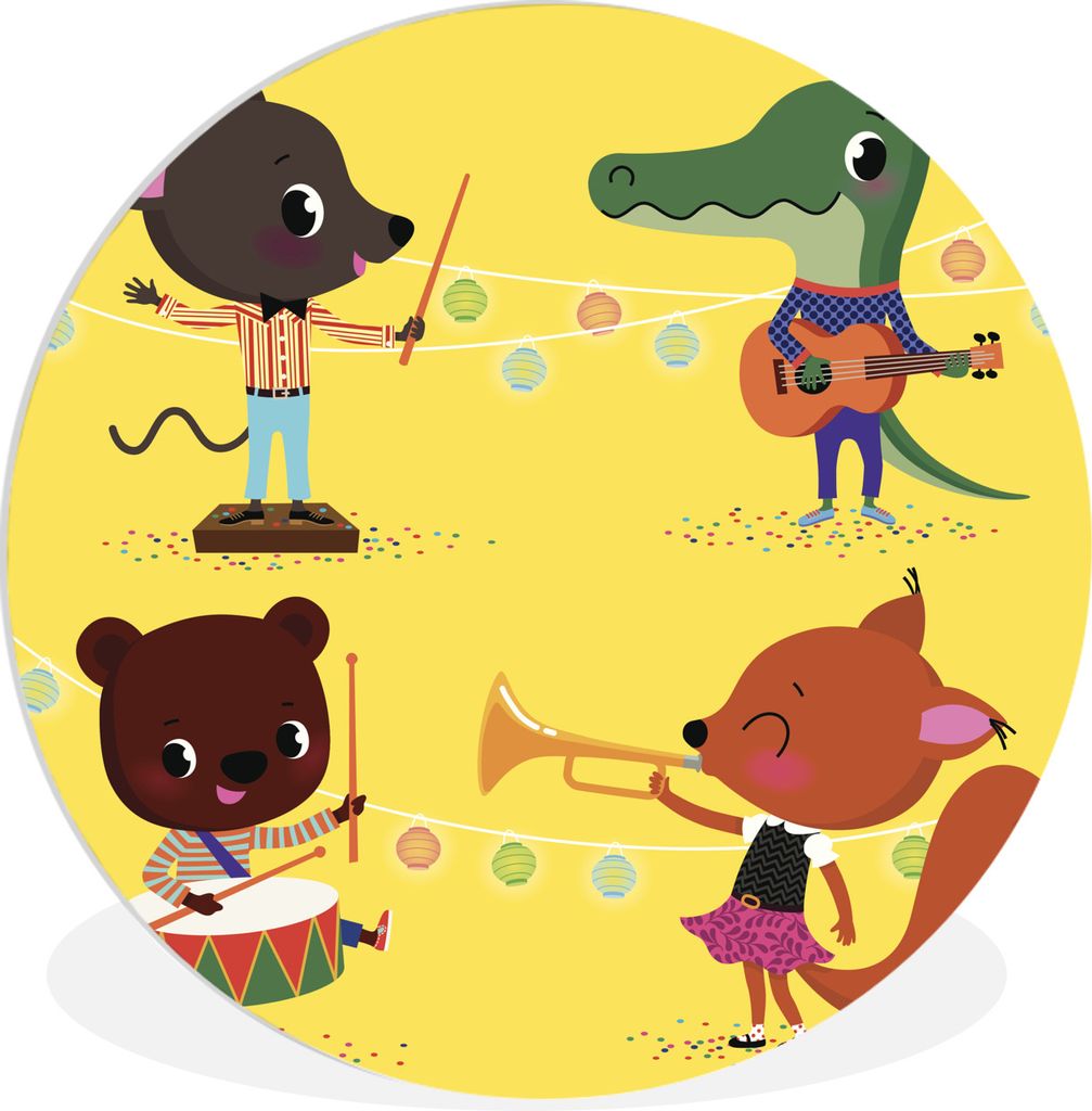 MuchoWow Rundes Wandbild - Runde Bilder Tiere - Musikinstrumente - Gelb Ø 90 cm Kreis Wanddekoration Kunststoff - Wandkreis - Wandschmuck - Wand...