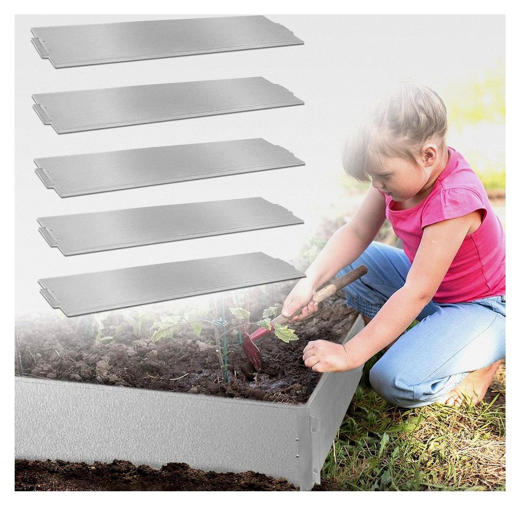 Metallrasenkante verzinkt, flexible Beeteinfassung 5 m, Beetumrandungen für Blumen, dekorativer Gartenzaun, L 100 x H 15 cm, 5 Stück, Silber