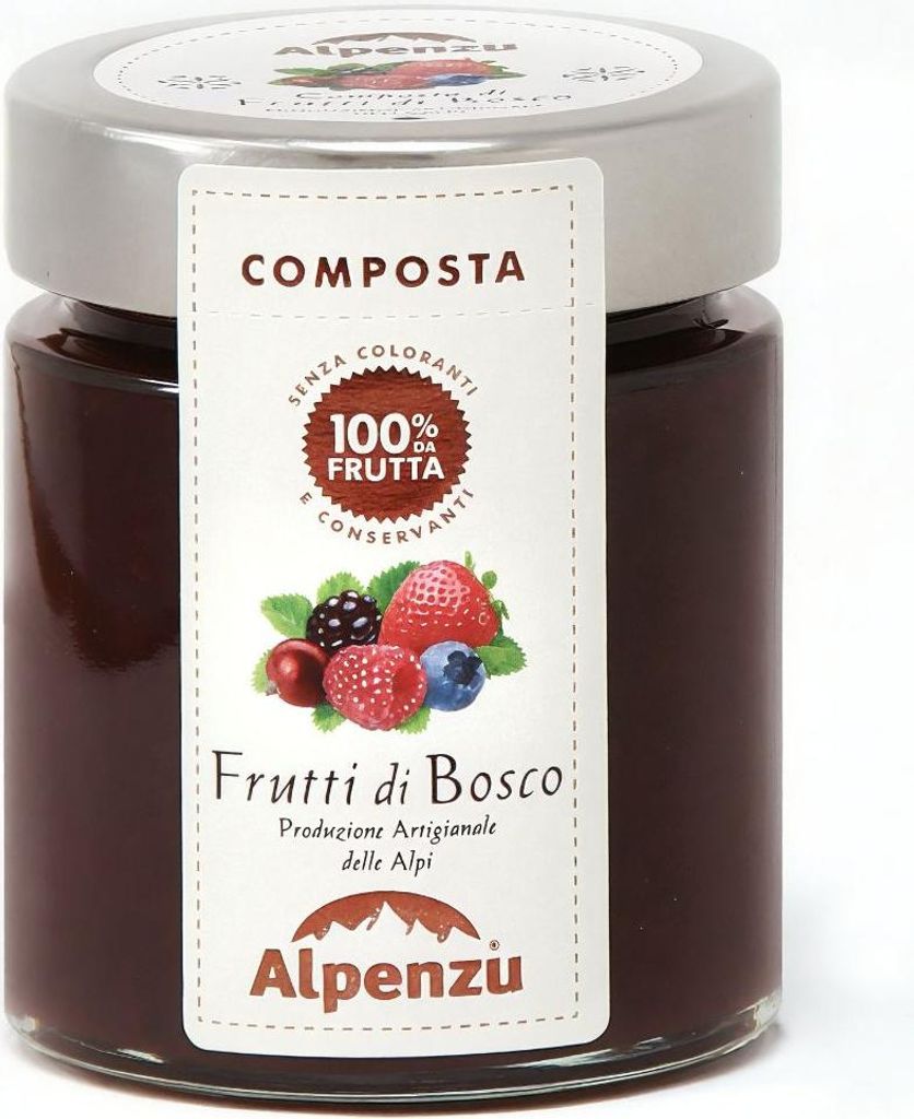 Composta di Frutti di Bosco 100 % da Frutta , Waldbeeren-Fruchtaufstrich aus 100% Frucht, 150g, Alpenzu