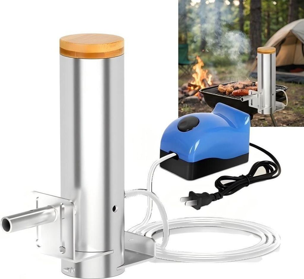 Kalträucherofen Edelstahl, tragbarer elektrischer Smoke Generator mit Pumpe, einstellbare Rauchintensität, 1L Holzchips, für Fleisch, Fisch, Kä...