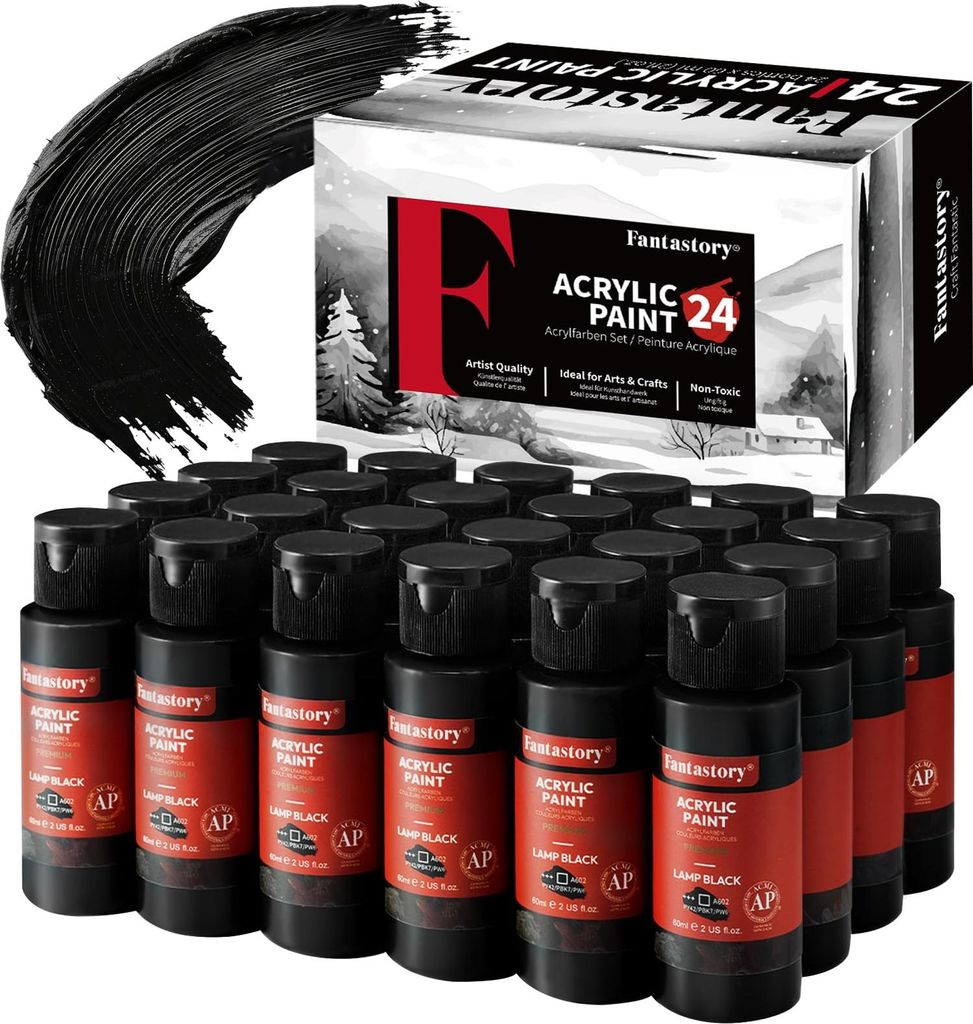 Acrylfarben-Set Schnell trocknend Wasserfest Schwarz 60 ml 24 Stück