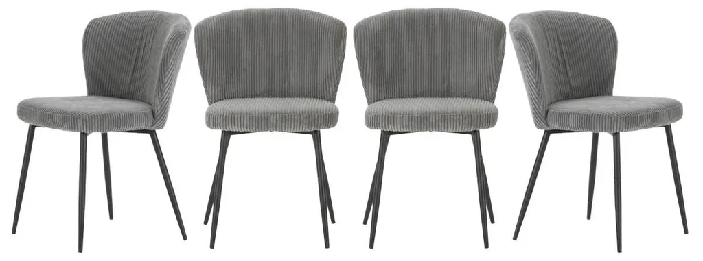Chaises MEGAN velours côtelé gris et pieds métal design noir - x4
