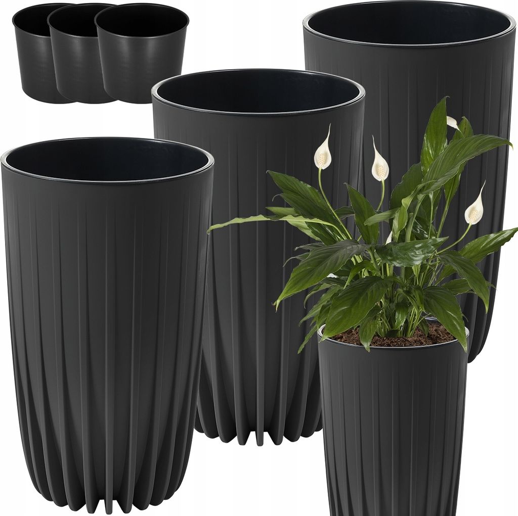 Lamela 3er-Set Blumentopf | Mira High | ECO | Schwarz | 30 cm