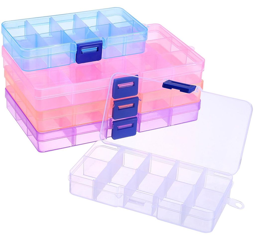 5 x Sortierbox, mehrfarbige Kunststoffbox, Aufbewahrungsbox aus Kunststoff, 10/15
