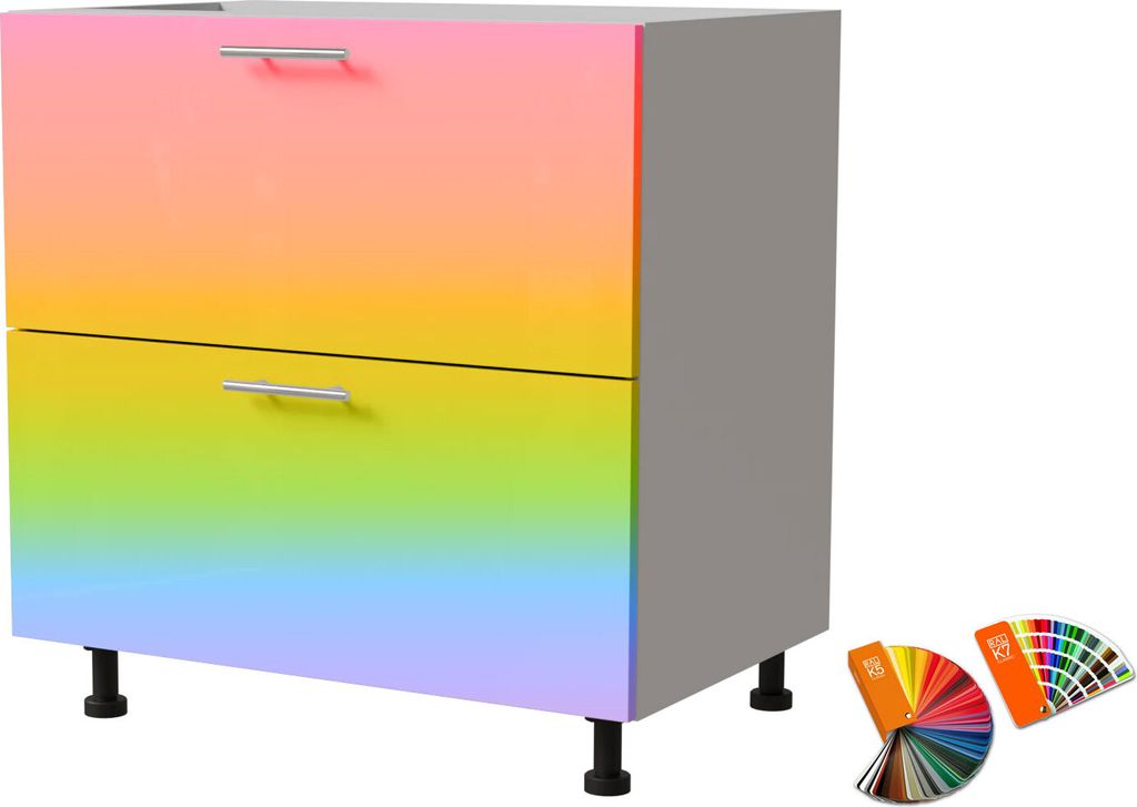 Schubladenunterschrank BRERRA 80x82cm lackiert Ausführung wählbar BR-D2 - 80,RAL Wunschfarbe (K5 / K7),weiß,HETTICH InnoTech Atira (Vollauszug)