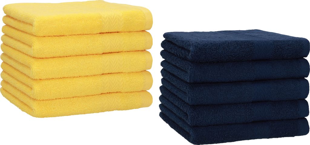 Betz 10 Stück Gästetücher 30x50 cm PREMIUM 100% Baumwolle Set Farbe: gelb und dunkelblau