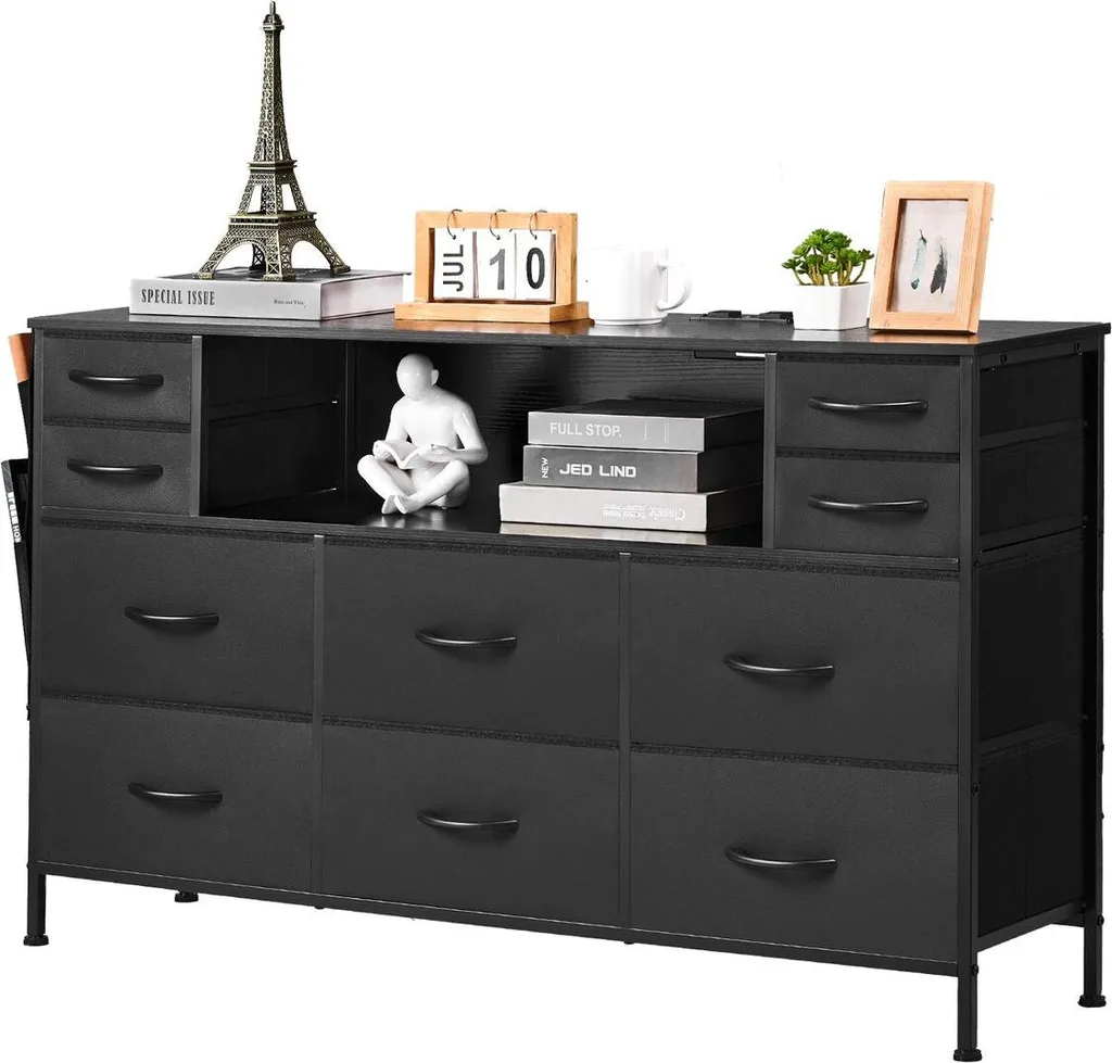 Solution gain de place : Commode 10 tiroirs noire avec LED et USB - 10