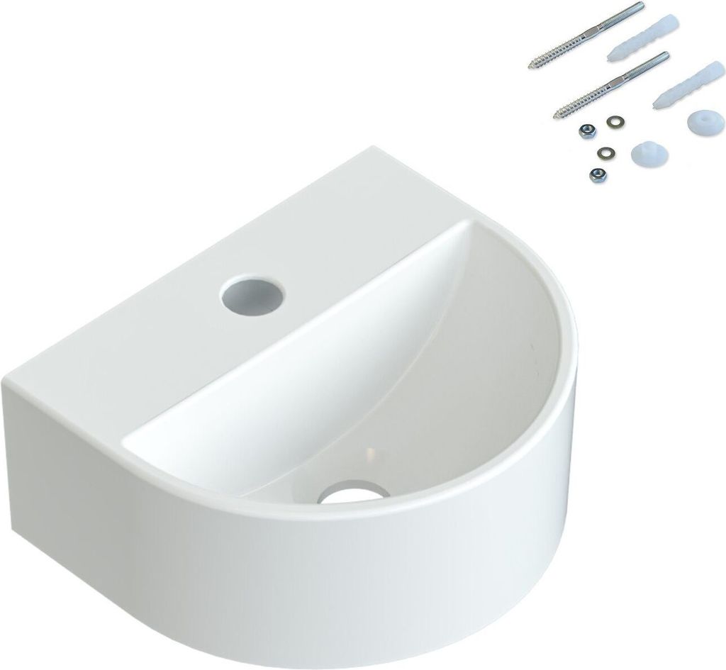 AQUALAVOS Waschbecken Handwaschbecken weiß halbrund klein Badezimmer Gäste wc wandhängend mit Hahnloch BxTxH: 30x25,5x12,5 cm ohne Unterschrank ...