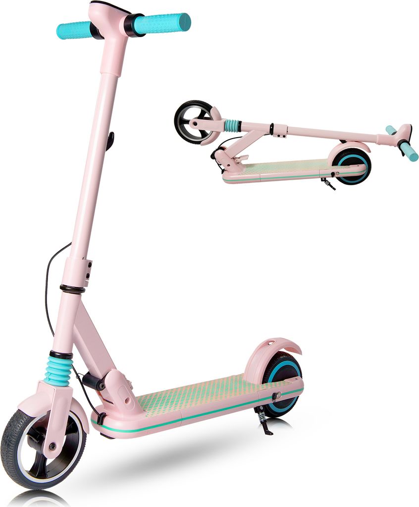 Elektroroller Kinder ab 6-16 Jahren, Rosa Elektroscooter mit LED-Anzeige, Faltbarer E Scooter, Zwei Bremsarten, 14KM/H, Geschenk Für Kinder Und Jugendliche