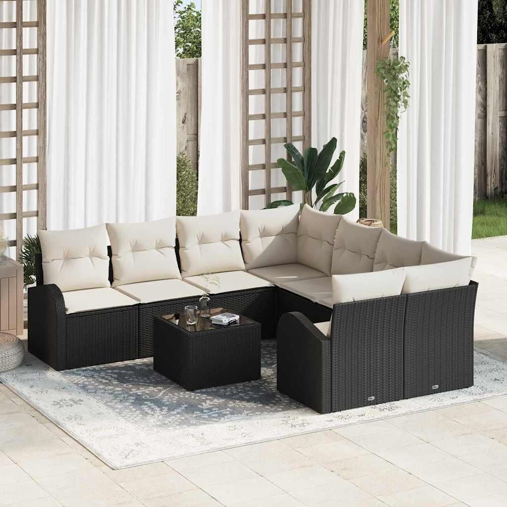 "im Angebot" Sofa Set mit Kissen 9 pcs - Loungesofa - möbel Garten - Schwarz und Creme Poly-Rattan - Gartensofas CC13019