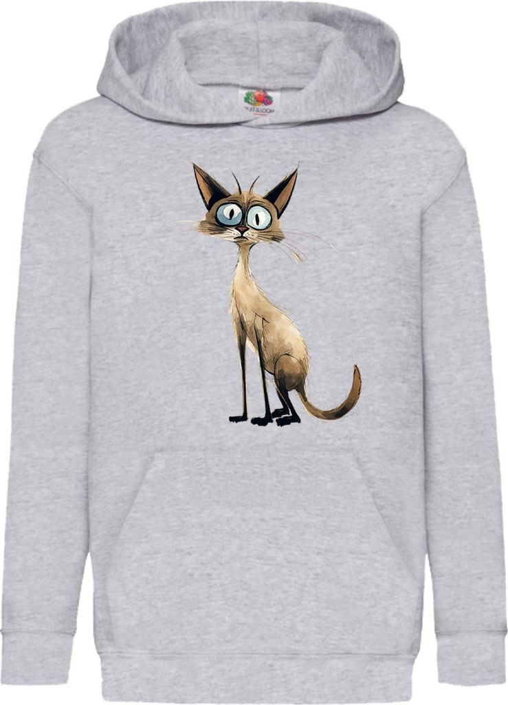 Kinder Kapuzenpullover Funny Cats Breeds Balinese Cat 009, 7-8 Jahr - 128 / Grau