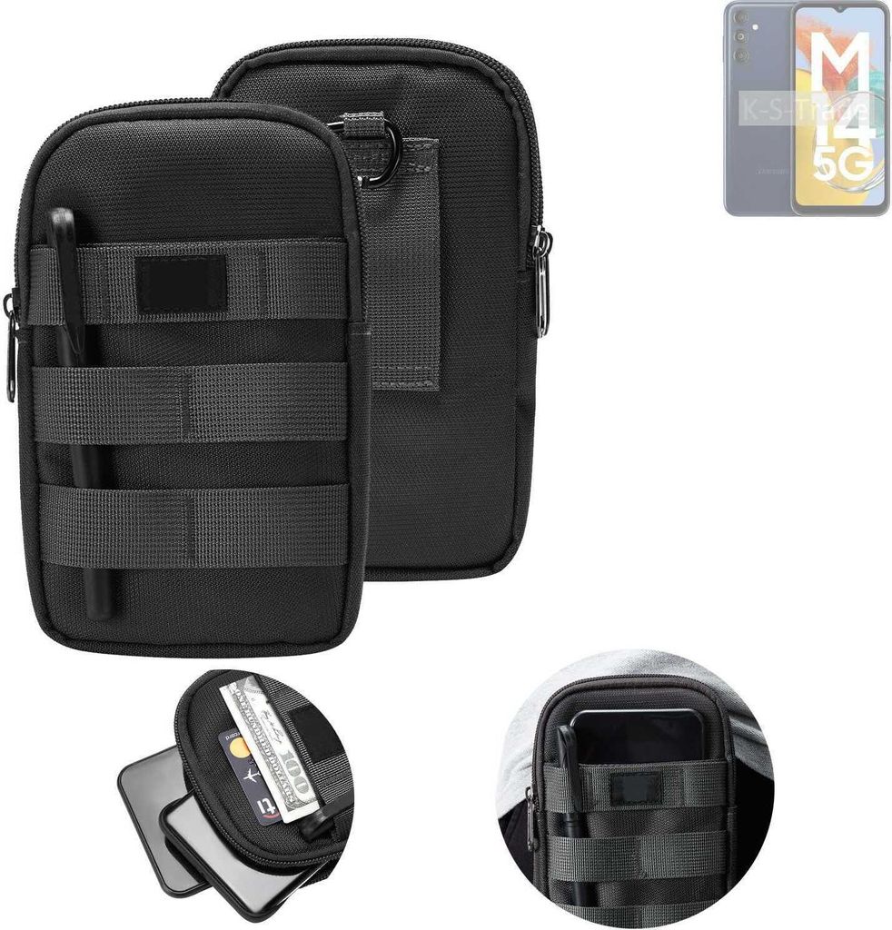 K-S-Trade Holster Gürtel Tasche kompatibel mit Samsung Galaxy M14 5G Handy Tasche Schutz Hülle dunkel-grau viele Fächer, 1x