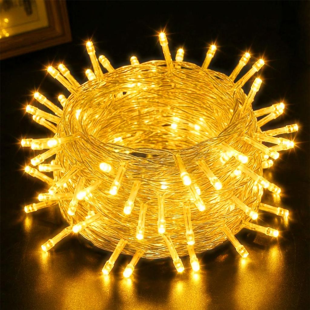 A coiled string of yellow LED lights.