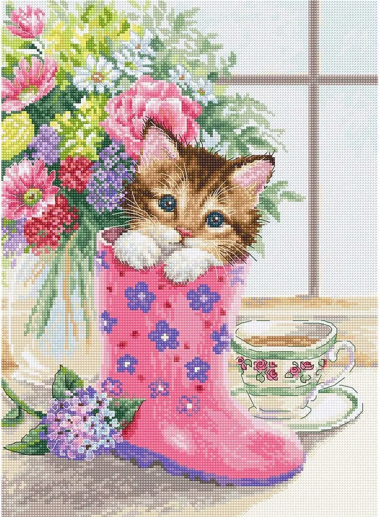 Kit Broderie Chat de Qualité Luca-S 23x32cm Fils Coton et Toile Aida