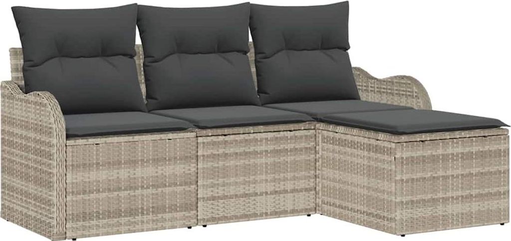 "2026 MODERNE" Gartensofa-set - elegantes Design - Sitzgruppe mit Sofa, Tisch - mit Speicher 4 pcs Hellgrau Poly-Rattan - Terassenmöbel NeuMöbel4...