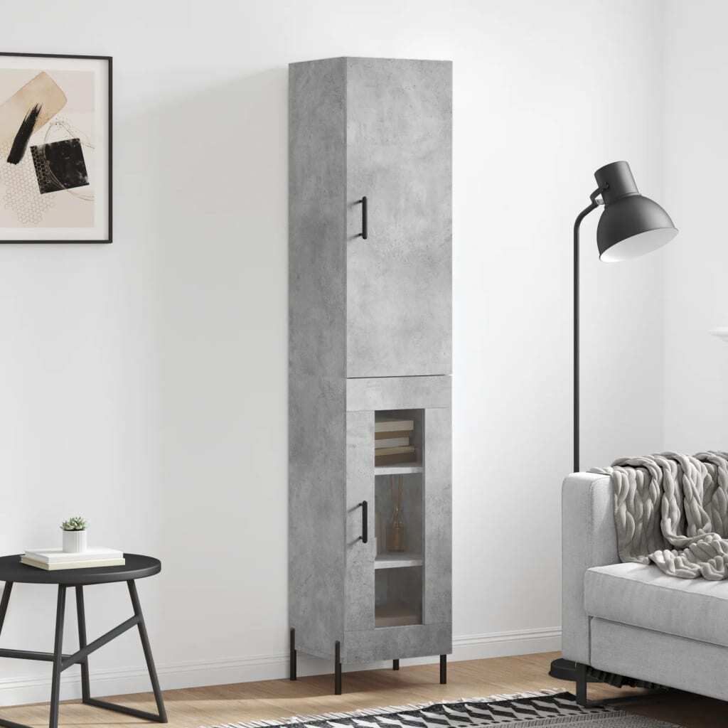 "Rabatt" Mehrzweckschrank/Vitrine/ Highboard - Modernes Design - Betongrau 34,5x34x180 cm Holzwerkstoff - Kommoden CC8704
