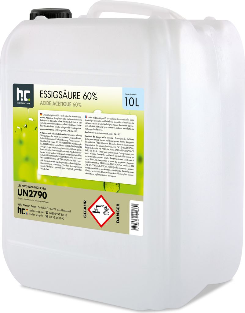 1x10 Liter hochprozentige Essigsäure 60% zur Entkalkung und Produktbild 