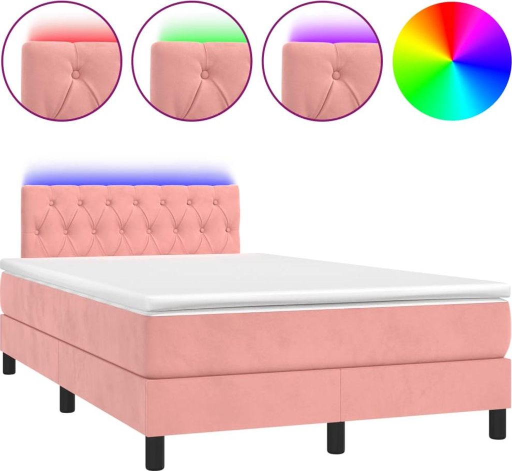 vidaXL Boxspringbett mit Matratze & LED Rosa 120x190 cm Samt