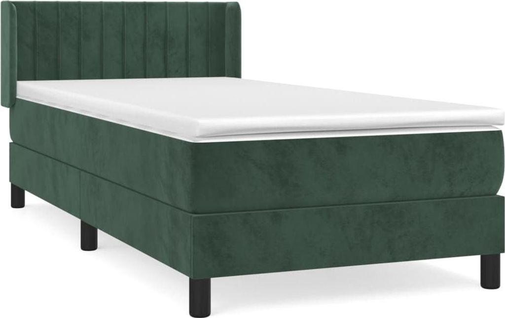 vidaXL Boxspringbett mit Matratze Dunkelgrün 90x200 cm Samt