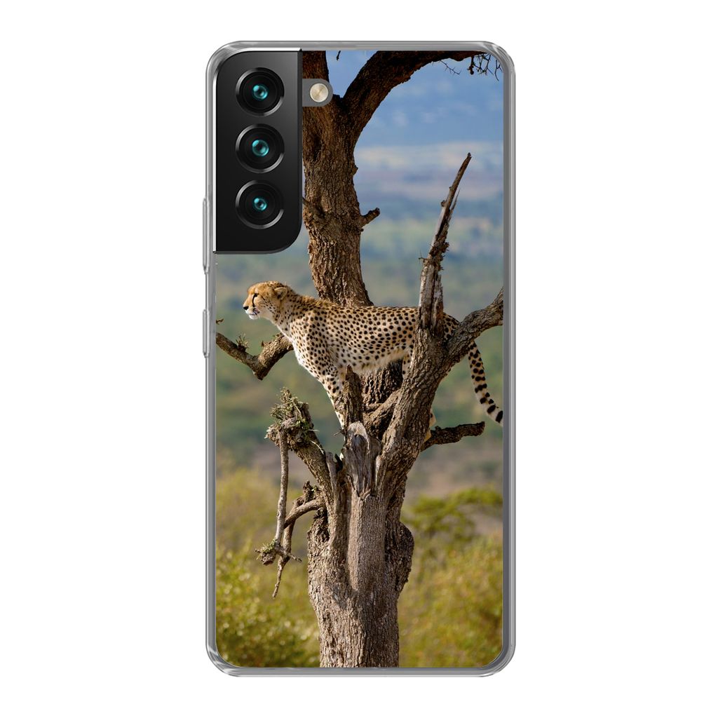 MuchoWow Handyhülle Schutzhülle Hülle für Samsung Galaxy S22 Plus Leopard - Baum - Tier Silikon Softcase Handy Hülle - Schutzabdeckung
