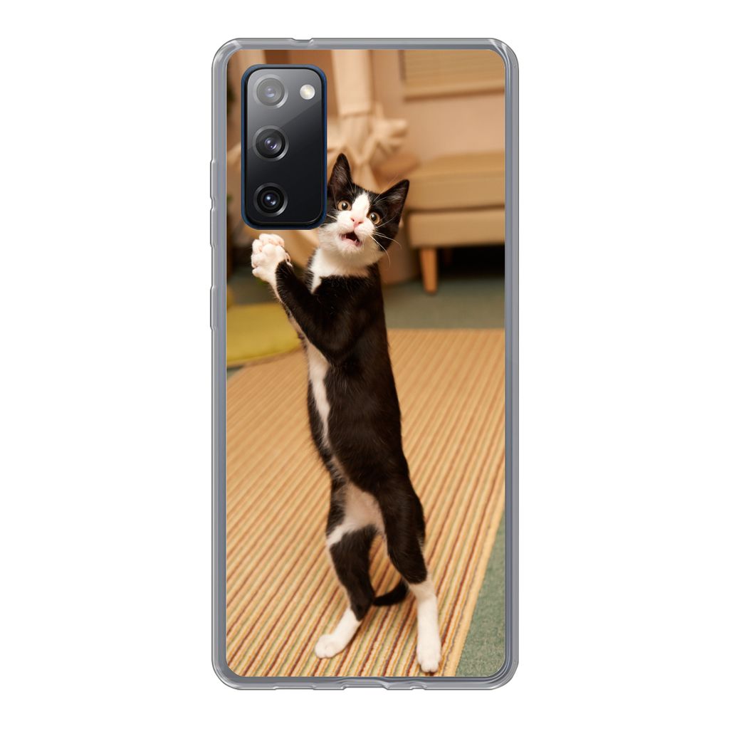 MuchoWow Handyhülle Schutzhülle Hülle für Samsung Galaxy S20 FE Katze - Wohnzimmer - Schwarz Silikon Softcase Handy Hülle - Abdeckung