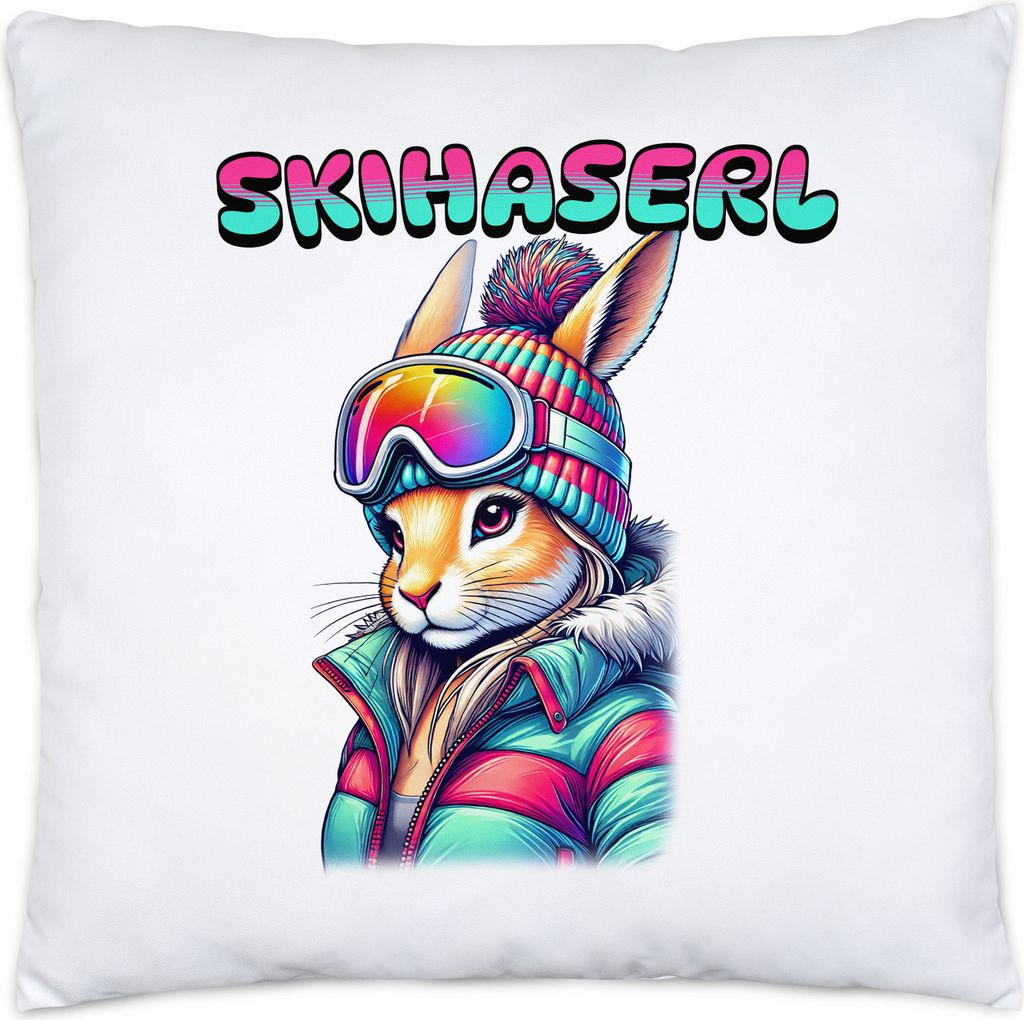 Skihaserl Kissen Ski Winter Hase Alpenlustig Retro
