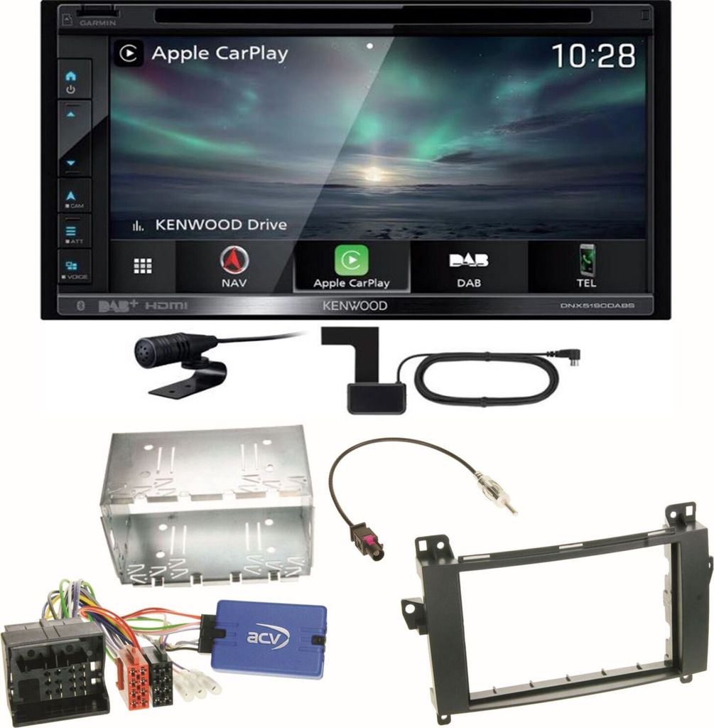 Kenwood DNX-5190DABS Navi Carplay DAB+ CD Einbauset für Mercedes Viano Vito W639