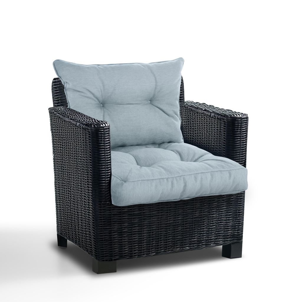 Best Wool Outdoor Loungekissen 2er Set für Rattan Gartenmöbel – Sitzkissen 50x50 und Rückenkissen 50x40 cm 100% Polypropylen wetterfest, Blau