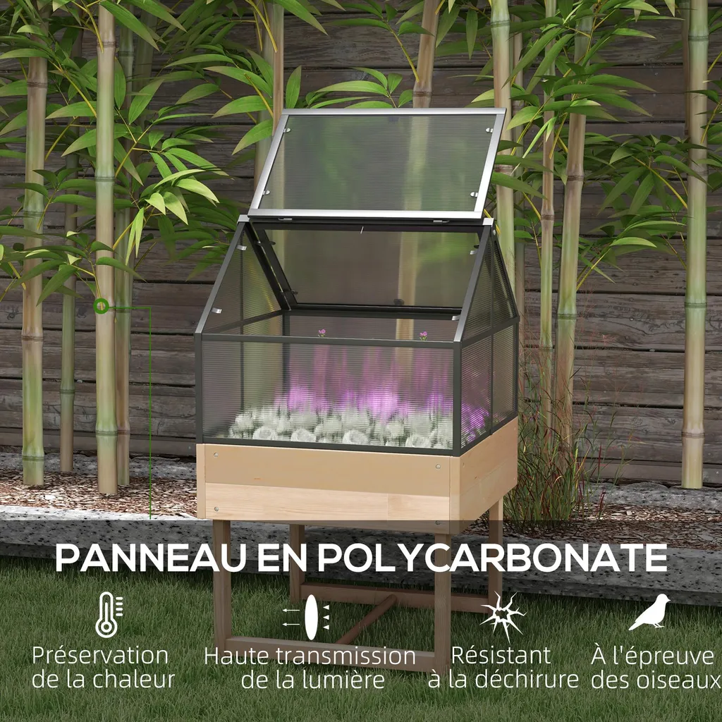 Outsunny Mini serre sur pieds en bois et polycarbonate 60 x 57 x 103 cm