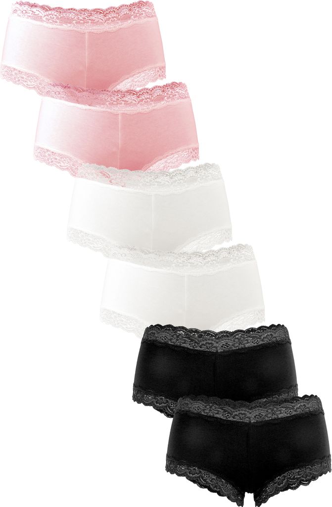 Fabio Farini - 6 Stück Damen Hipster Unterwäsche - Unterhosen aus Baumwolle mit Stretch mit floraler Spitze am Bund und Beinabschluss
