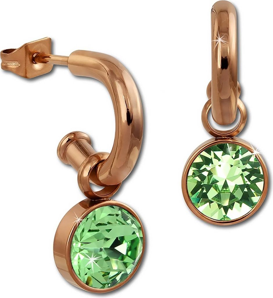 Amello Edelstahl Ohrringe glitzernde Zirkonias Ohrhänger rosegold grün D2ESOS51L