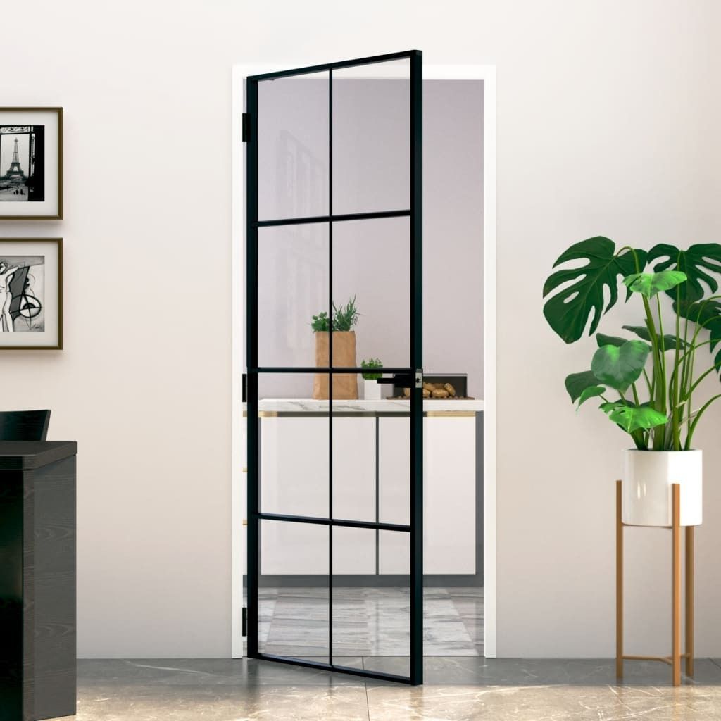 "2026 Promotion" Innentür stabil, Tür Schwarz 83x201,5 cm Hartglas & Aluminium Schlank - Haustüren CC1656