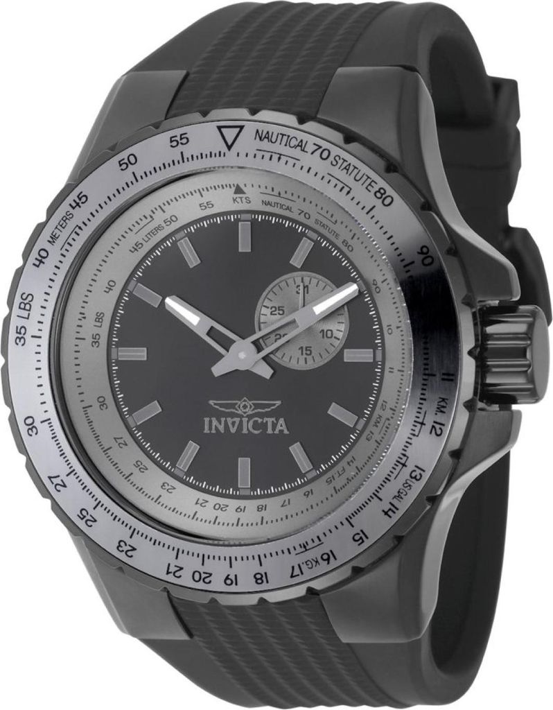 Invicta Aviator 49728 Herren uhr - Wasserdicht - Analog - Quarzuhrwerk - Edelstahl mit schwarzen zifferblat - 50mm