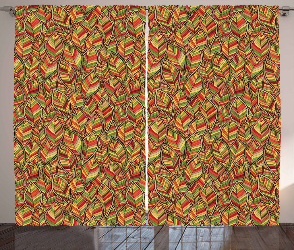 ABAKUHAUS Blätter Rustikaler Vorhang, Herbstsaison Laub, Wohnzimmer Universalband Gardinen mit Schlaufen und Haken, 280 x 225 cm, Mehrfarbig