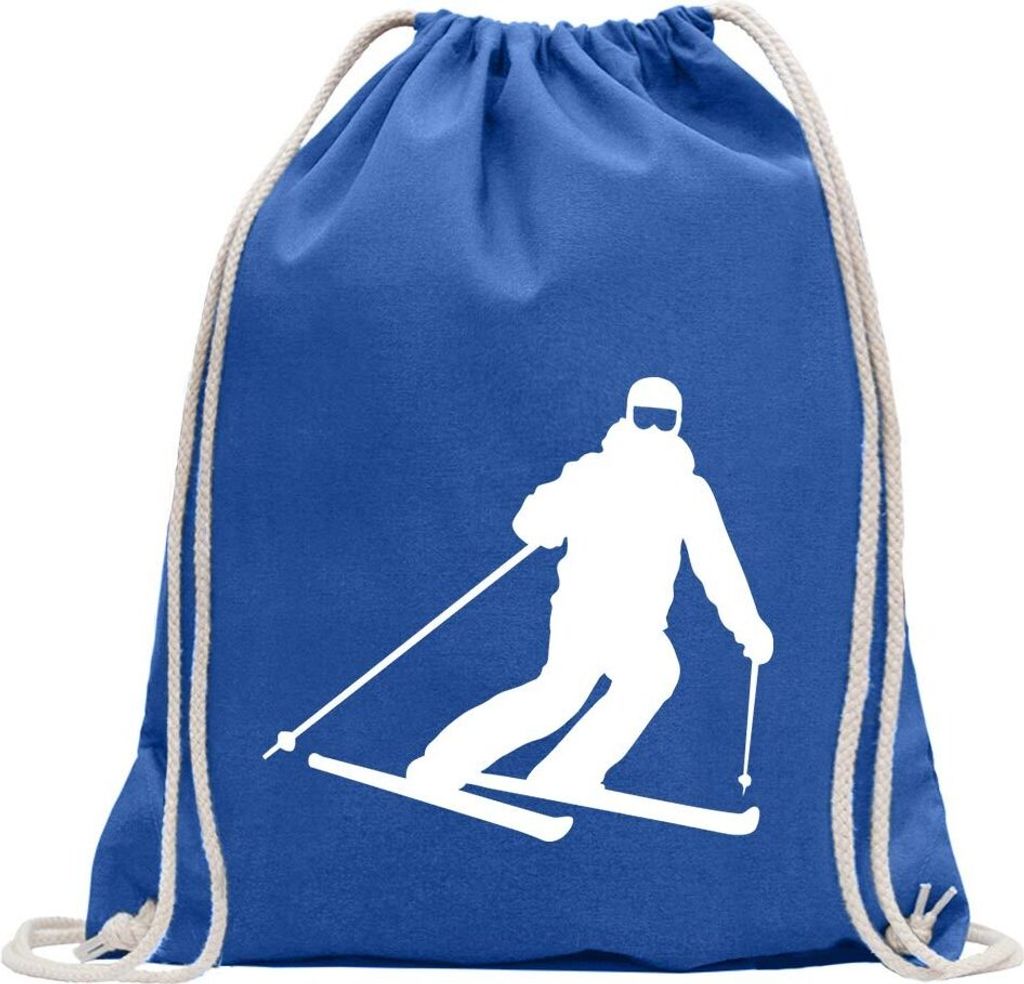 Kiwistar - Turnbeutel - royal - Skifahrer Skiläufer Langlauf - Fun Rucksack Sport Beutel Gymsack Baumwolle mit Ziehgurt