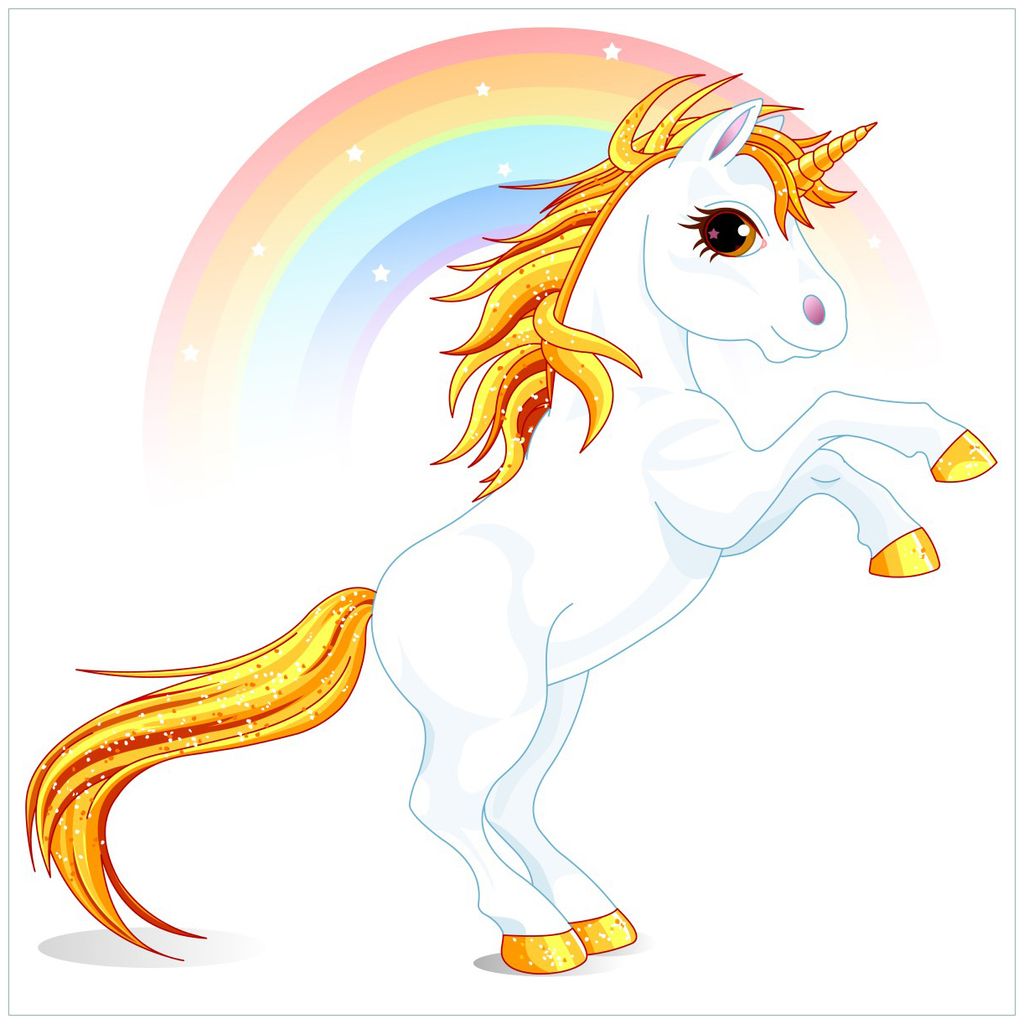 Wallario Möbeldesign / Aufkleber, geeignet für Ikea Lack Tisch - Weißes Einhorn vor einem Regenbogen in 55 x 55 cm
