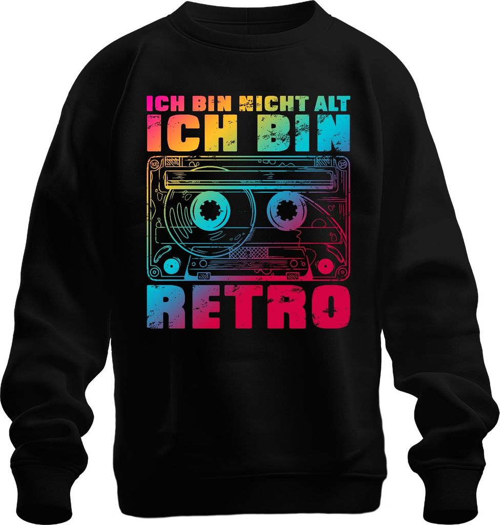 Ich bin nicht alt ich bin retro Kassette 80er Vintage Geschenk Uni Sweatshirt Pullover, Schwarz, M